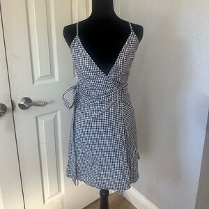 aerie Blue and White Gingham wrap Dress
